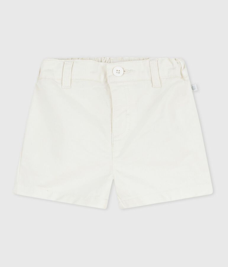 Babies' plain cotton shorts MARSHMALLOW white