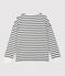 Women's Breton Stripe Cotton T-Shirt with Henley Neck MARSHMALLOW white/SMOKING blue