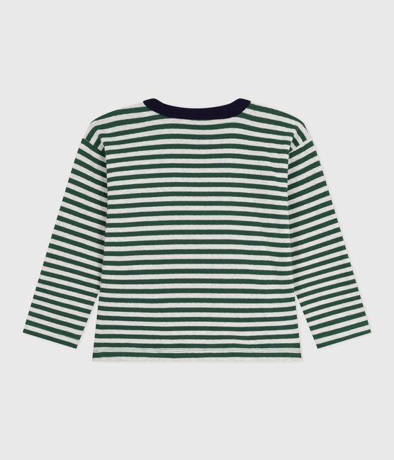 Children's long-sleeved stripy cotton T-shirt WILLOW green/MONTELIMAR:WILLOW /MONTELIMAR