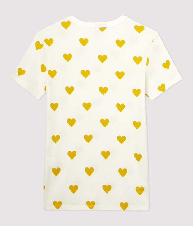 Women's Heart Round-Neck Cotton T-Shirt white/yellow