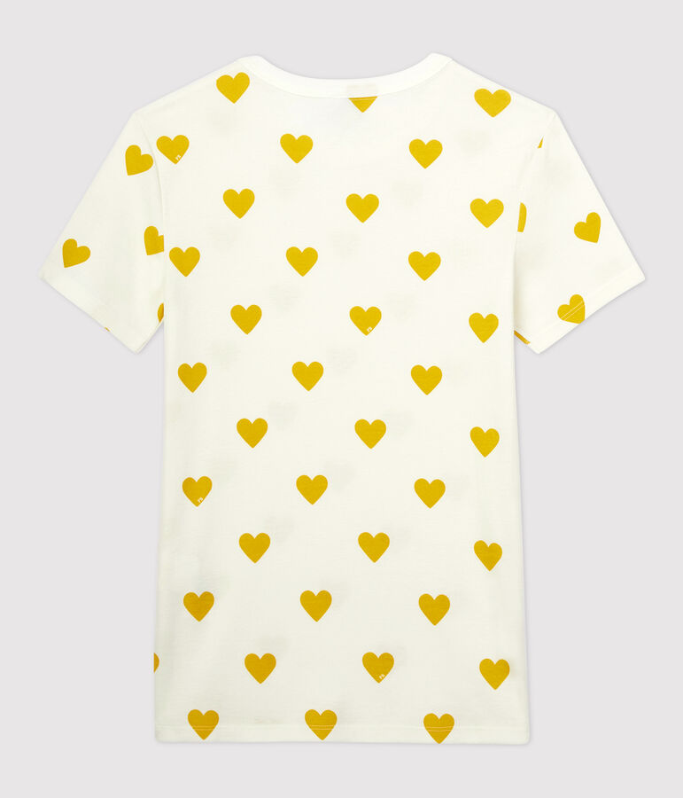 Women's Heart Round-Neck Cotton T-Shirt MARSHMALLOW white/OCRE yellow