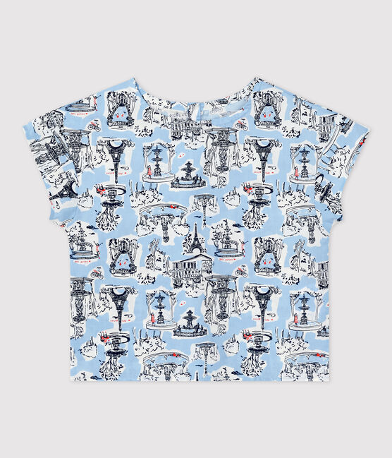 Girls' Short-Sleeved Print Blouse MARSHMALLOW white/MULTICO white