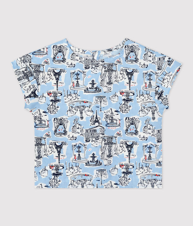 Girls' Short-Sleeved Print Blouse white/multicolor