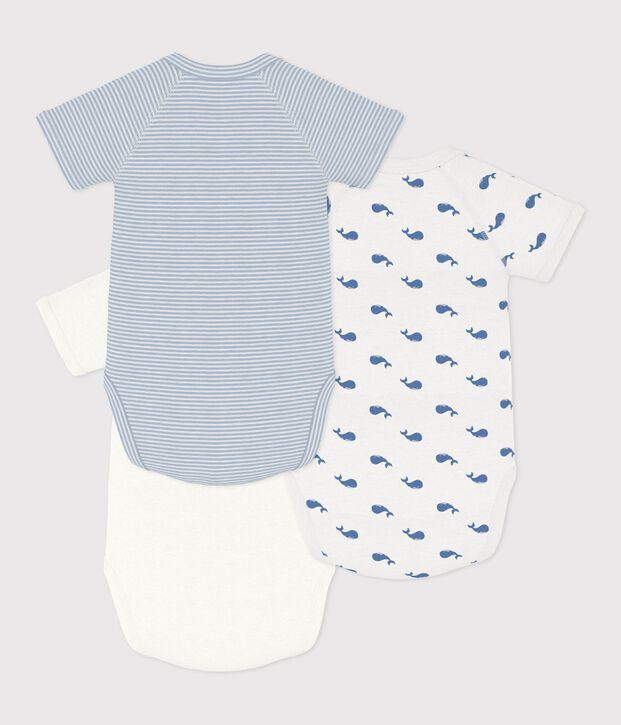 Pack of babies' short-sleeved printed cotton wrapover bodies multicolor