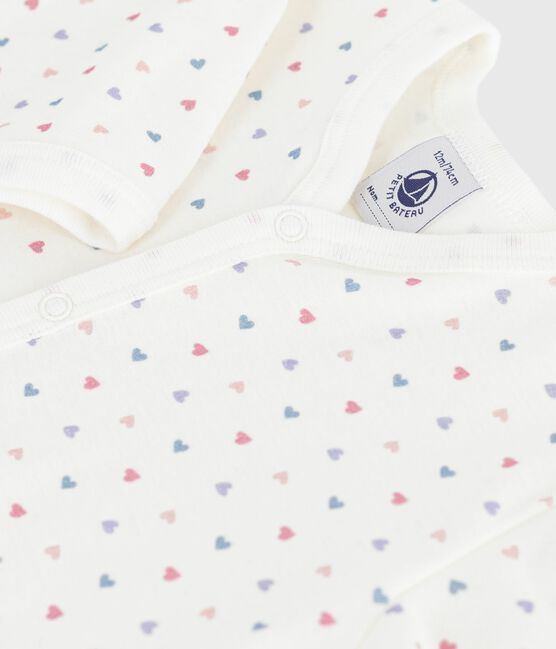 Babies' footless printed cotton pyjama suit MARSHMALLOW /ADRIATIC