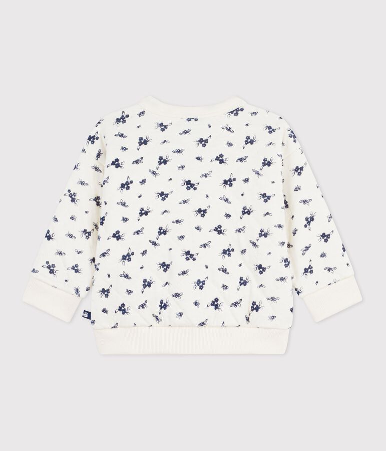 Babies' floral-print cotton cardigan Ecru/blue