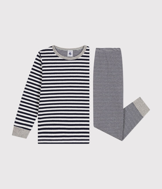 Children's stripy cotton pyjamas SMOKING blue/MARSHMALLOW white