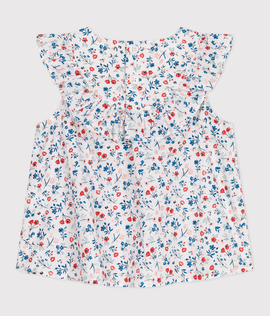Babies' sleeveless floral print cotton blouse MARSHMALLOW white/MULTICO white