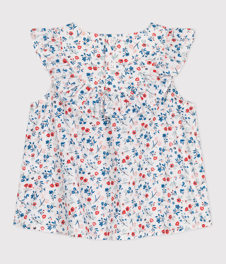 Babies' sleeveless floral print cotton blouse white/multicolor