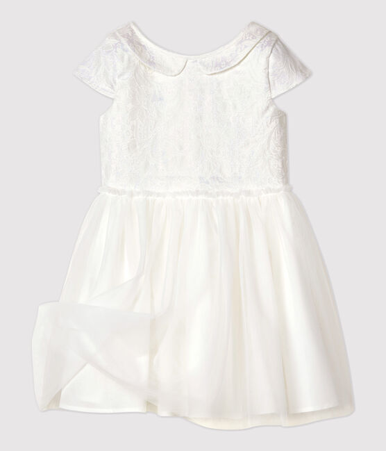 Girls' Tulle and Jacquard Formal Dress MARSHMALLOW white