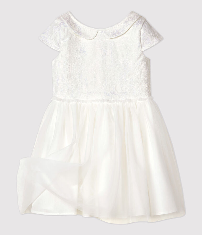 Girls' Tulle and Jacquard Formal Dress white