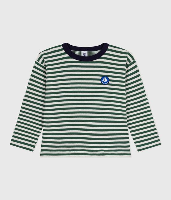 Children's long-sleeved stripy cotton T-shirt WILLOW green/MONTELIMAR:WILLOW /MONTELIMAR