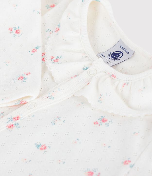 Babies' footless openwork floral-print cotton pyjama suit white/multicolor