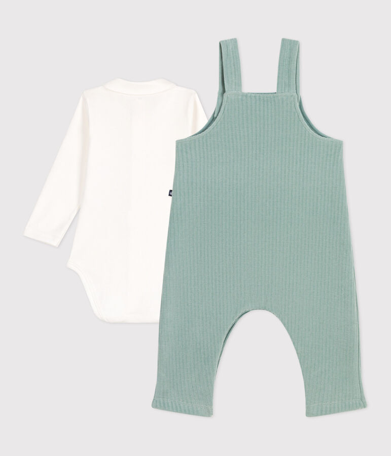 Newborn baby set with dungarees and an embroidered cotton body PAUL green
