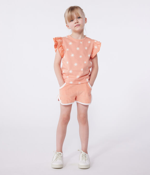 Children's printed short-sleeved cotton T-shirt orange/white