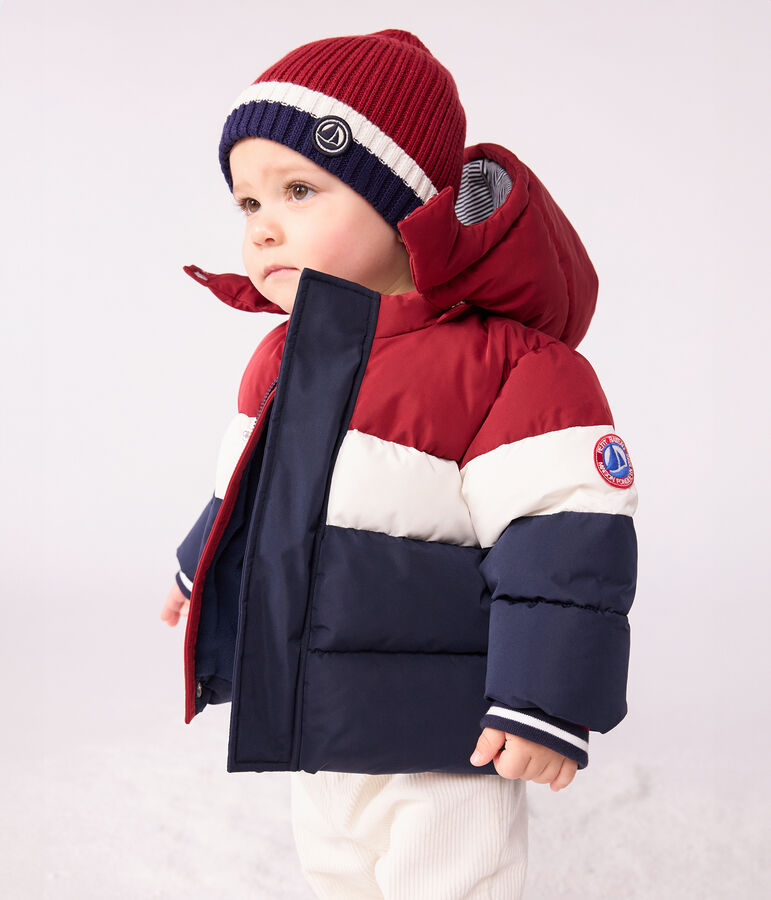 Babies' light plain colourblock puffer jacket SMOKING blue/MULTICO white