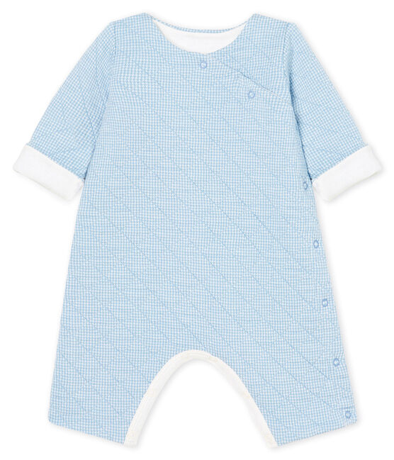 Babies' Long Jumpsuit in Quilted Tube Knit ACIER blue/MARSHMALLOW CN white