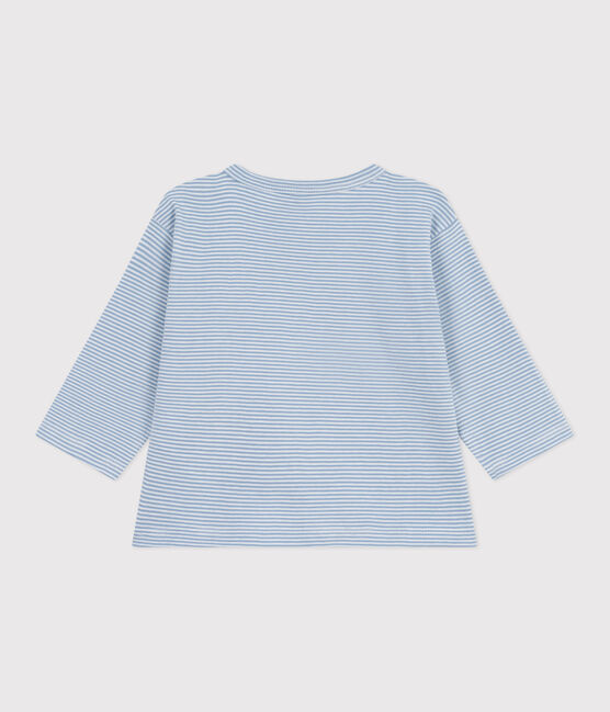 Babies' long-sleeved stripy cotton T-Shirt ADRIATIC /MARSHMALLOW
