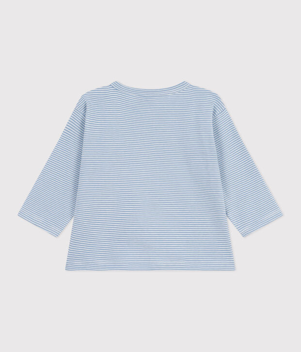Babies' long-sleeved stripy cotton T-Shirt blue/white