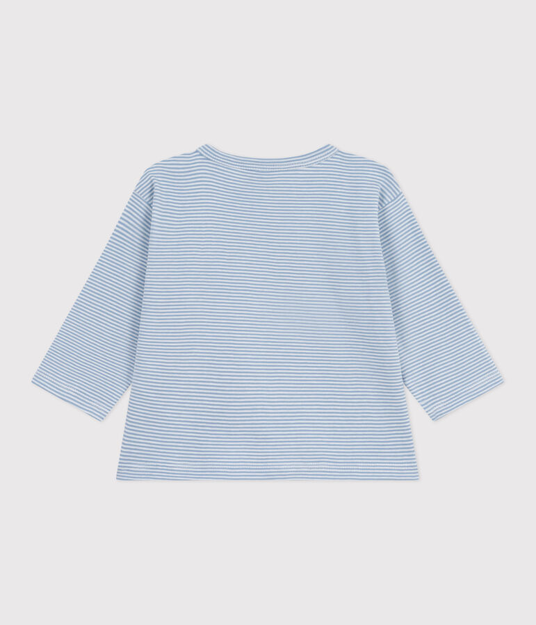 Babies' long-sleeved stripy cotton T-Shirt blue/white