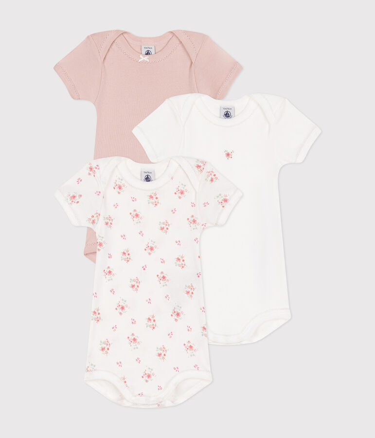 Babies' short-sleeved flower-patterned cotton bodysuits - 3-pack multicolor