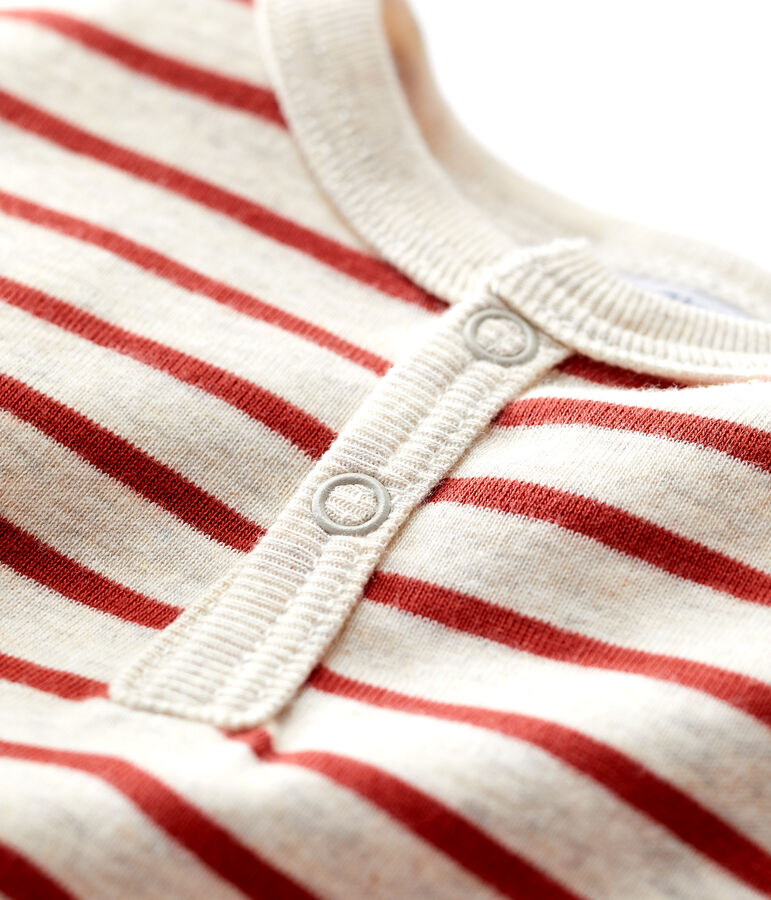 Babies' Striped Organic Cotton Bodysuit With Henley Neck beige/brown