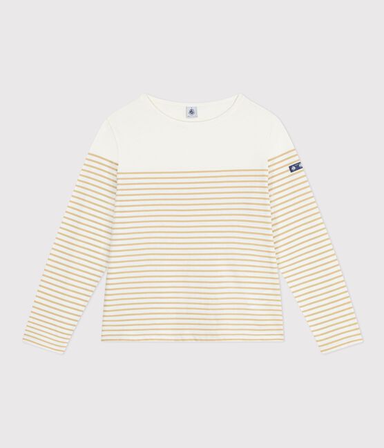 Women's cotton Breton T-shirt top MILK beige/CAJOU