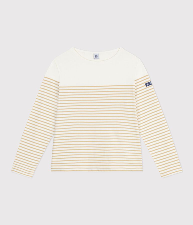 Women's cotton Breton T-shirt top Ecru/beige