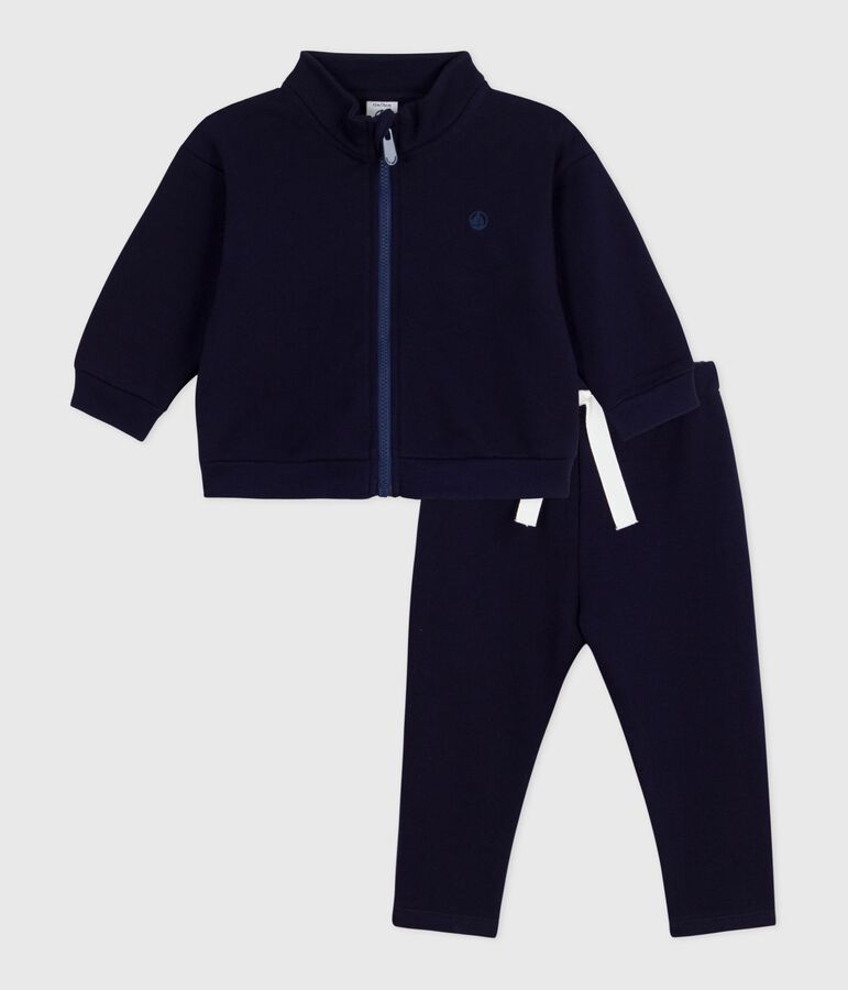 Babies' sweatshirt and trousers set in plain cotton blue