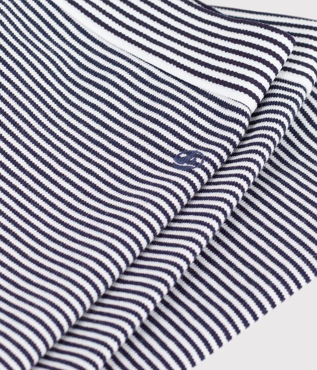 Babies' cotton leggings with stripes blue/white