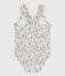 Babies' one-piece swimsuit with frills and a floral print. MARSHMALLOW white/MULTICO white