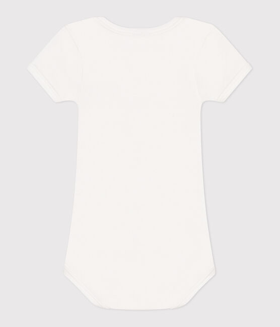 Babies' short-sleeved plain cotton body MARSHMALLOW white