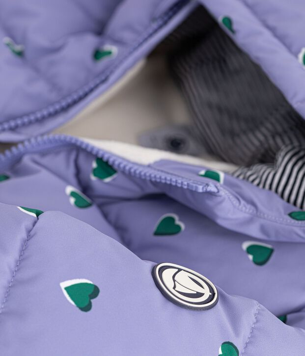 Children's heart print puffer jacket purple/multicolor