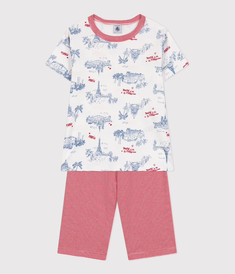 Children's midi-length Paris print cotton short pyjamas white/multicolor