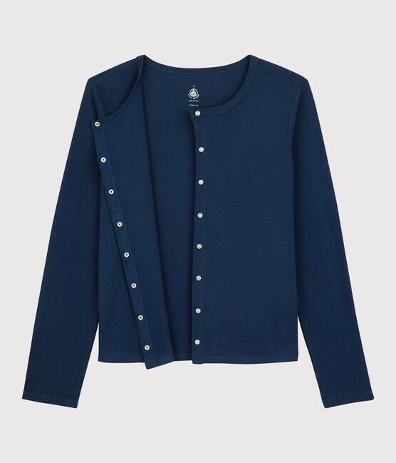 Women's Plain Linen and Cotton Blend Cardigan MEDIEVAL blue