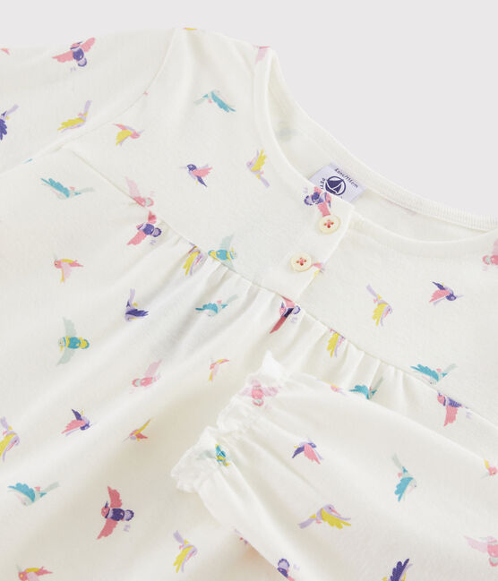 Girls' Birds Print Ribbed Pyjamas MARSHMALLOW white/MULTICO white