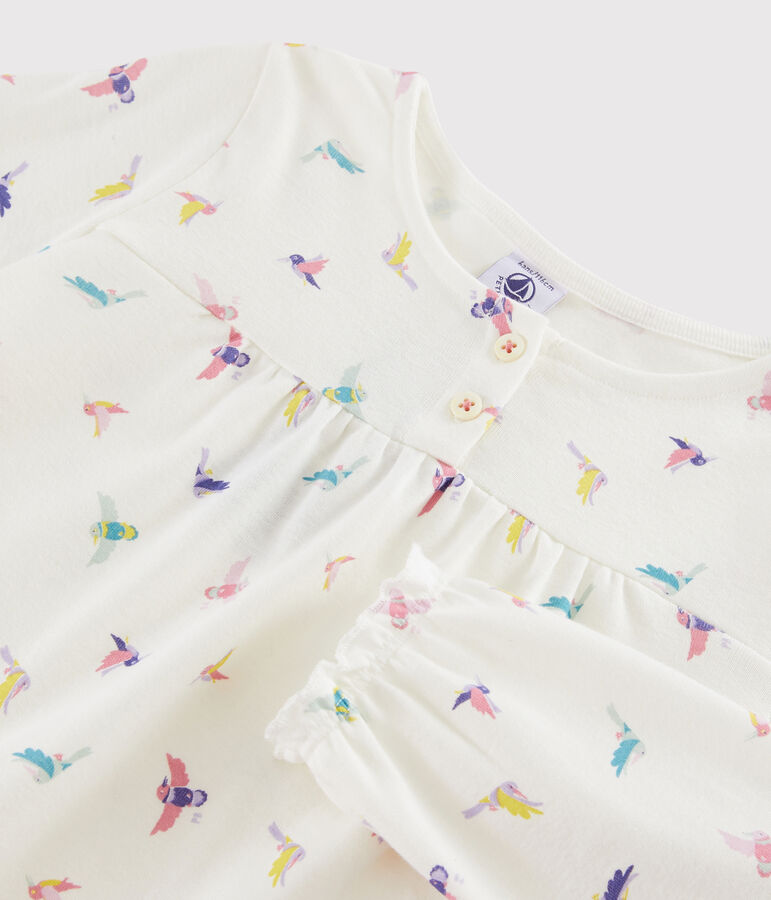 Girls' Birds Print Ribbed Pyjamas white/multicolor
