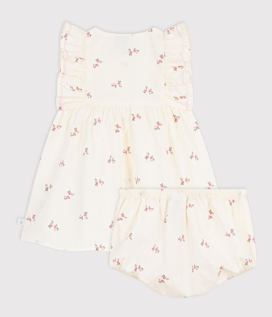 Babies' cotton baby dress with bloomers, printed with flowers MILK /MULTICO