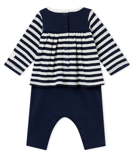 Baby girl's long all-in-one SMOKING blue/MARSHMALLOW white
