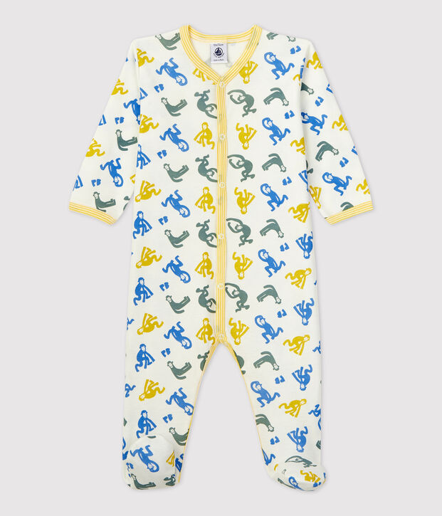 Babies' Glow-In-The-Dark Monkey Themed Cotton Sleepsuit white/multicolor