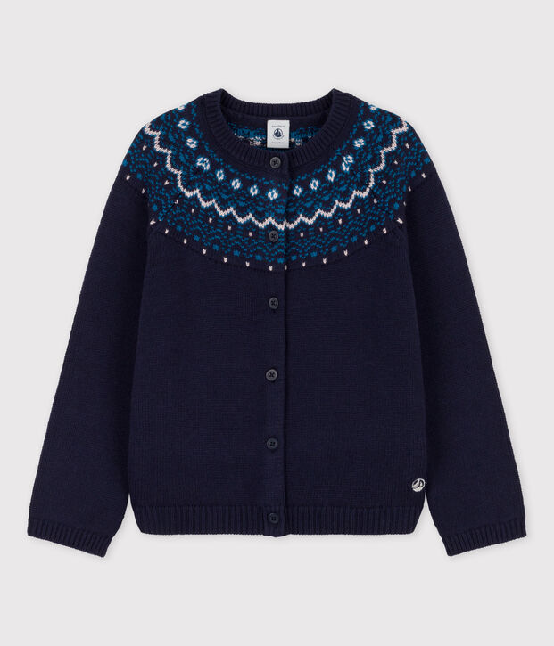 Girls' Wool/Cotton Cardigan blue/multicolor