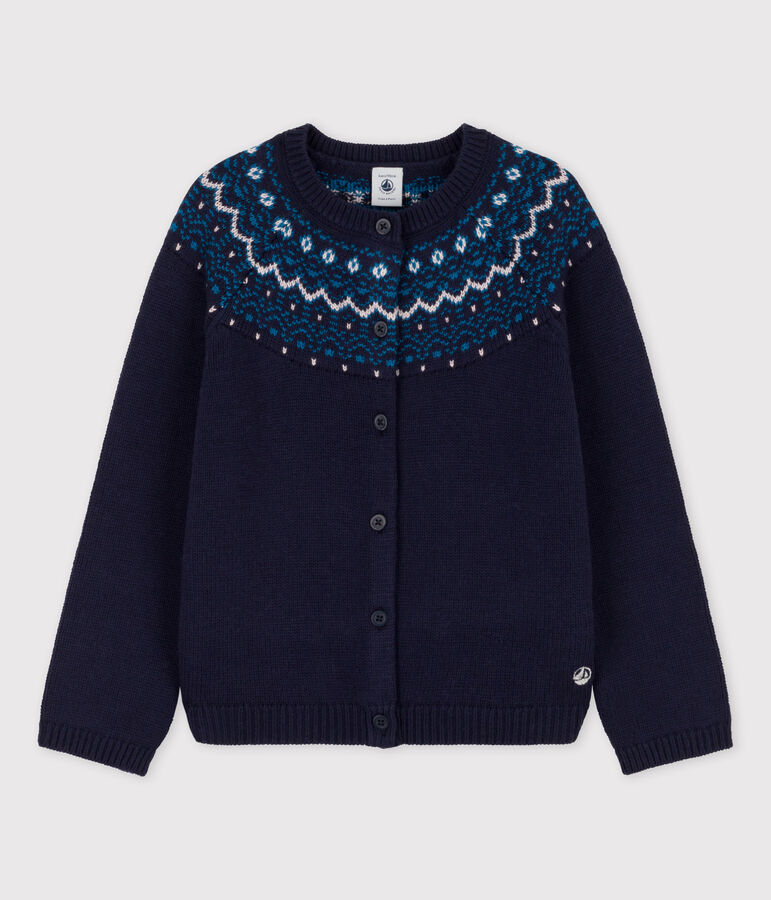Girls' Wool/Cotton Cardigan blue/multicolor