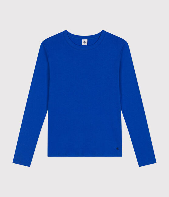 Women's plain rib knit long-sleeved Iconic T-shirt CALVIN blue