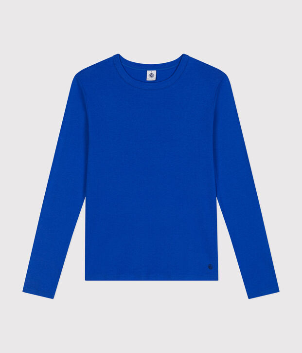 Women's plain rib knit long-sleeved Iconic T-shirt blue