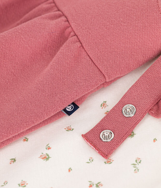 Babies' cotton T-shirt and fleece dungaree outfit pink/multicolor