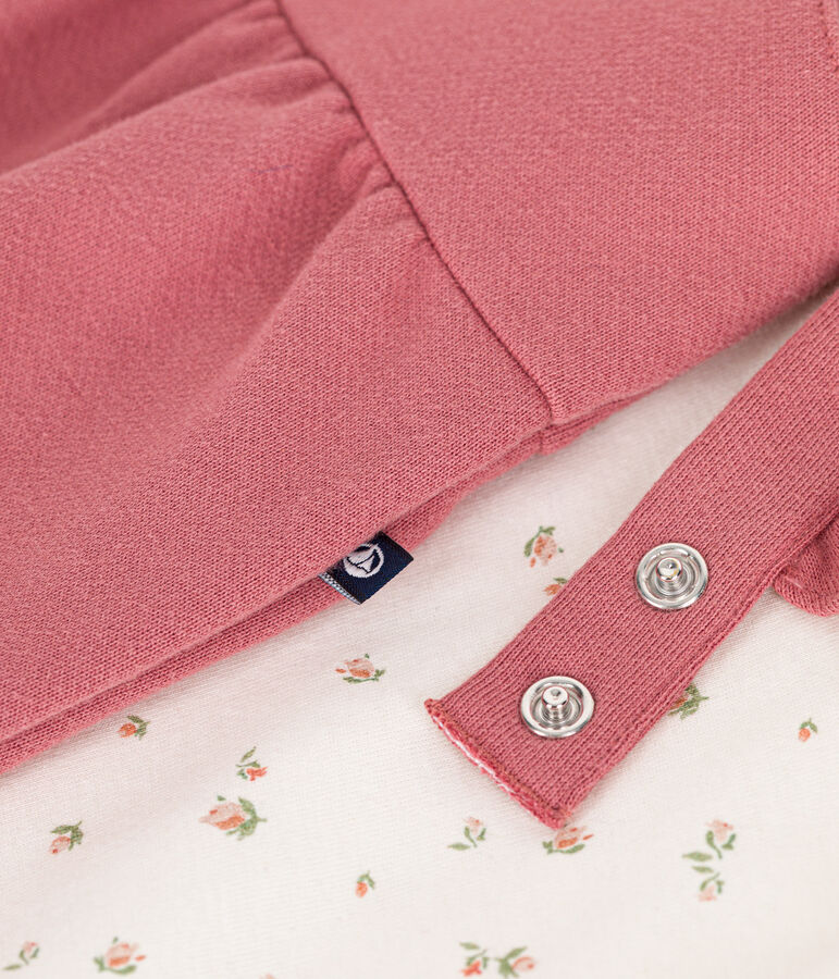 Babies' cotton T-shirt and fleece dungaree outfit pink/multicolor