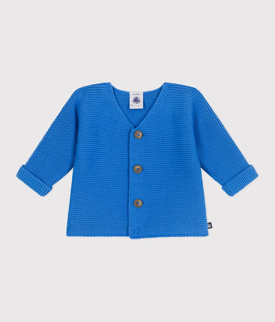Babies' moss stitch cotton cardigan EDNA blue