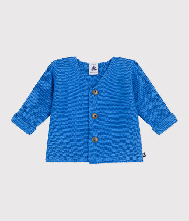 Babies' moss stitch cotton cardigan blue