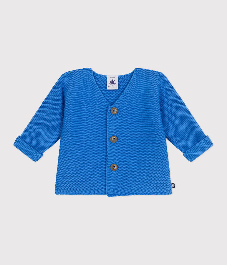 Babies' moss stitch cotton cardigan blue