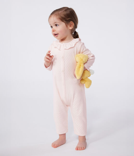 Babies' footless cotton pyjamas with a Peter Pan collar FLEUR pink